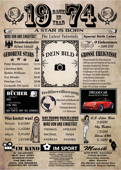 1974 back in year - Personalisierbare Jahreschronik