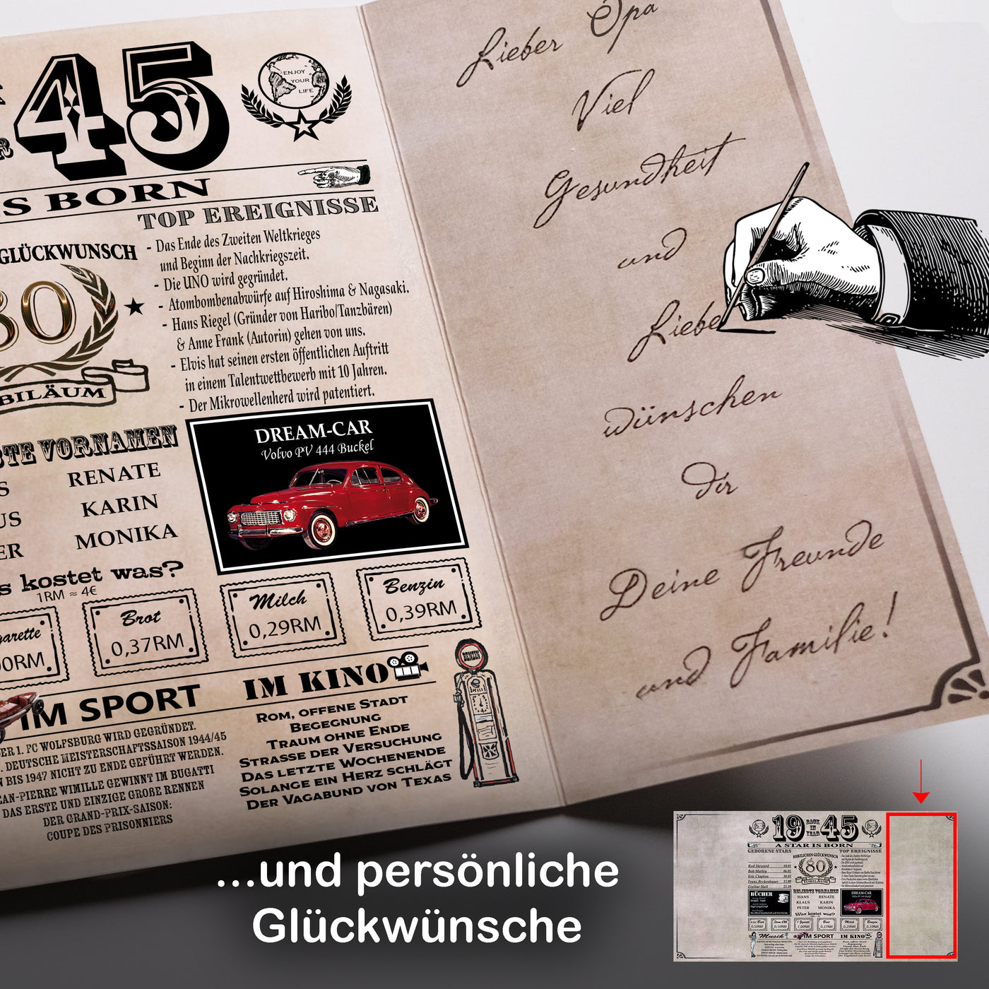 Geburtstagskarte 1945 - 80. Jubiläum